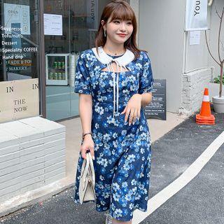 Short-sleeve Cutout Tie-strap  Floral Dress
