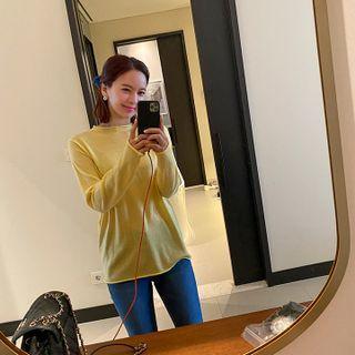Roll-edge Sheer Knit Top