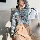 Printed Crewneck Long-sleeve Slim-fit Top