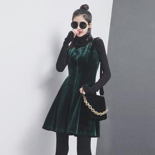 Pleated-hem Velvet Tank Dress