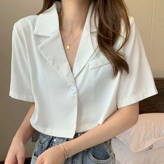Short-sleeve One-button Crop Shirt
