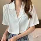 Short-sleeve One-button Crop Shirt