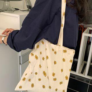 Flower Pattern Cotton Shopper Bag