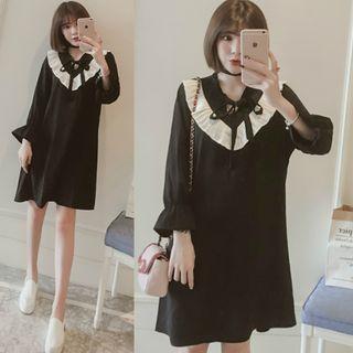 Long-sleeve Frill Trim Shift Dress
