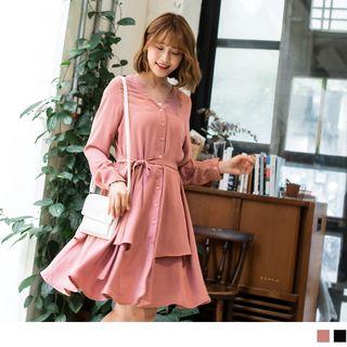 Tie-waist Buttoned A-line Dress