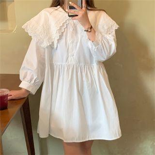 Lace Collar Plain Mini A-line Dress