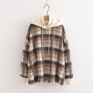 Plaid Hoodie Coffee - One Size