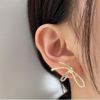 Knot Rhinestone Alloy Asymmetrical Earring 1 Pair - Gold - One Size