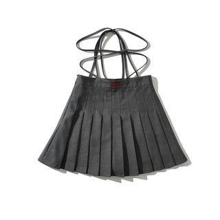 Tie-strap Pleated Mini A-line Skirt