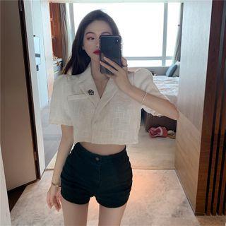 Snap-button Short-sleeve Cropped Blazer