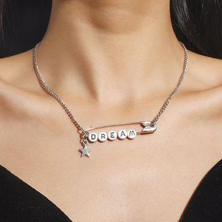 Safety Pin Lettering Bead Pendant Alloy Necklace 01 - Silver - One Size