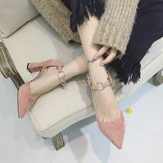 Faux Suede Ankle-strap Pointed Block-heel Sandals