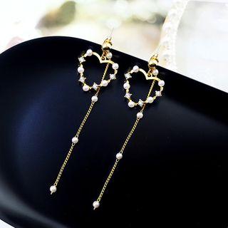 Faux-pearl Heart Earring 1 Pair - Heart - Faux Pearl - One Size