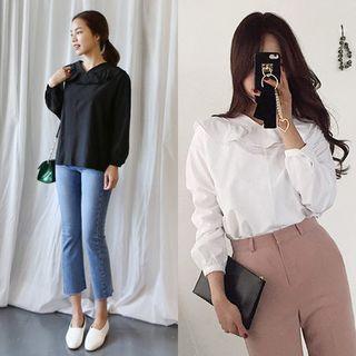 Frilled-collar Long-sleeve Top
