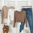 Slim-fit Button-up Crop T-shirt In 5 Colors