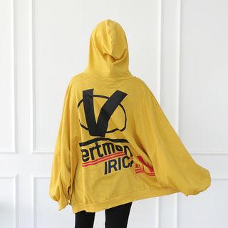 Batwing-sleeve Oversized Printed Hoodie
