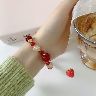 Strawberry Faux Crystal Bead Bracelet 01 - Red - One Size