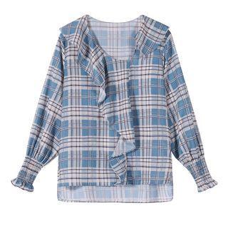 Ruffle Gingham Chiffon Blouse