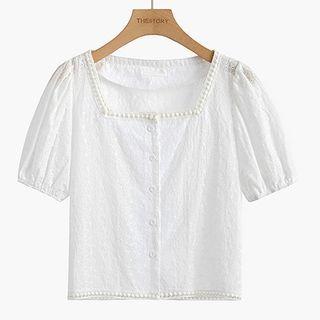 Puff-sleeve Buttoned Top White - One Size