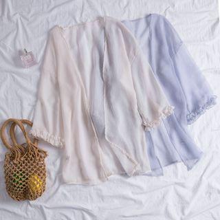 Open-front Chiffon 3/4-sleeve Jacket