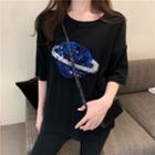 Elbow-sleeve Sequin Planet T-shirt