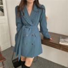 Double-breasted Ruffle Trim Blazer Dress