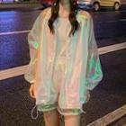 Set: Transparent Zip Jacket + Elastic-waist Shorts Set - White - One Size