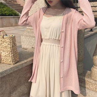 Lace Trim Midi A-line Dress / Long Cardigan