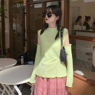 Cold-shoulder Ribbed T-shirt