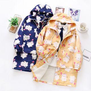 Printed Hooded Zip Long Jacket