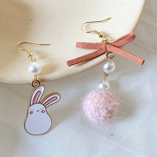 Asymmetric Pom Pom Rabbit Drop Earring