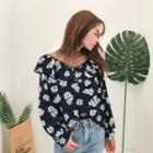 Ruffled Mesh-yoke Floral Top