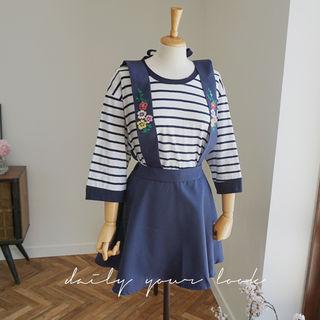 Flower-embroidered Suspender Mini Skirt