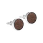 Fashion Simple Walnut Wood Geometric Round Cufflinks Silver - One Size