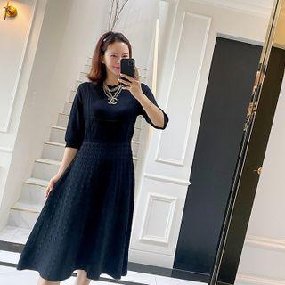 Perforated Midi Flared Knit Dress