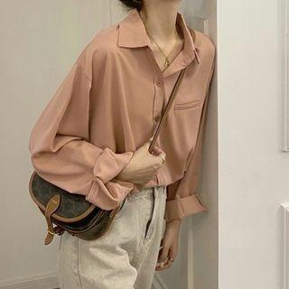 Long-sleeve Plain Loose Fit Light Shirt