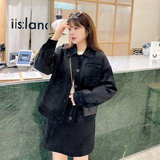 Set: Quilted Shirt Jacket + Mini A-line Skirt