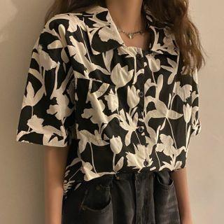 Lapel Print Shirt As Shown In Figure - One Size