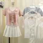 Set: Drawstring Camisole Top + Crew-neck Shirt