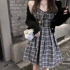 Light Jacket / Plaid Strappy A-line Dress