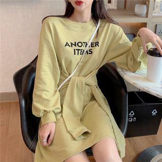 Lettering Lantern-sleeve T-shirt Dress