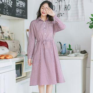 Plaid Long-sleeve A-line Collared Dress