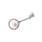 925 Sterling Silver Simple And Elegant Geometric Round Freshwater Pearl Brooch With Cubic Zirconia Silver - One Size