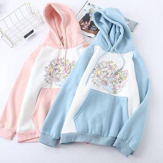 Printed Contrast-color Hooded Pullover