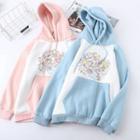 Printed Contrast-color Hooded Pullover