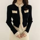 Faux Pearl Button Cardigan / Knit Midi A-line Skirt / Set