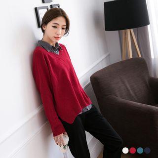 V-neck Dipped-hem Knit Top