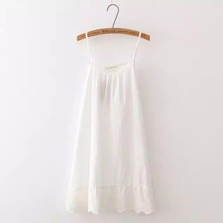 Spaghetti-strap Embroidered Dress White - One Size