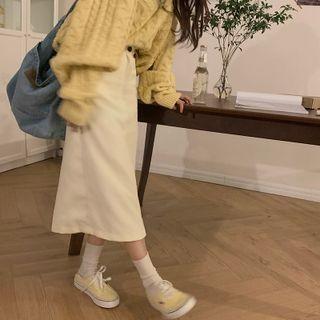 High Waist Corduroy Midi Pencil Skirt