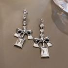Bow Rhinestone Alloy Dangle Earring 1 Pair - Silver Needle - Silver - One Size
